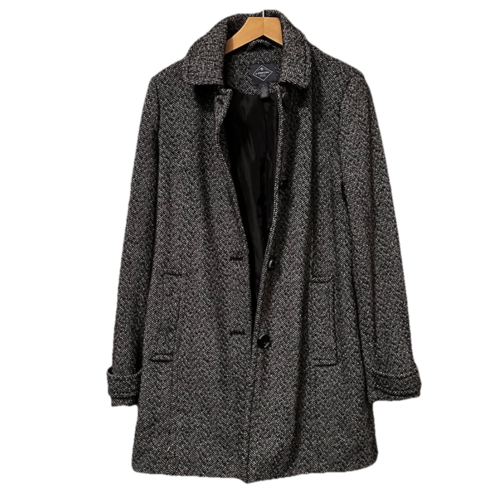 St. John's Bay Black Herringbone Print Wool Blend Pea Coat